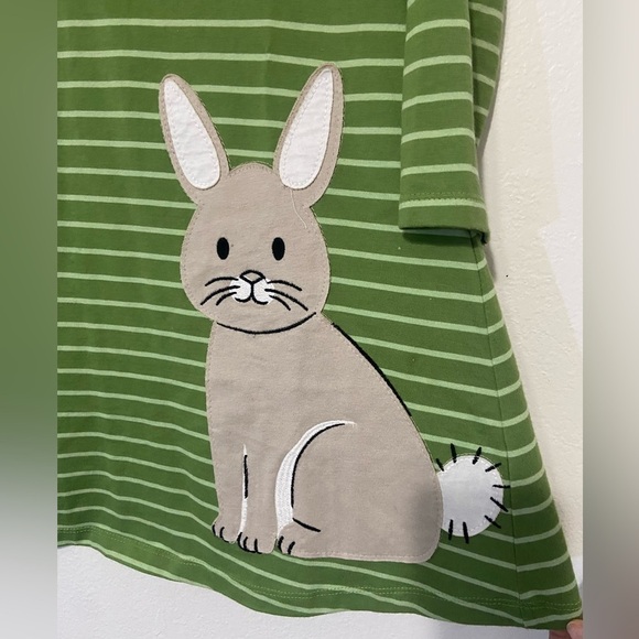 Leveret girls size 10 green stripe bunny cotton long sleeve dress LIKE NEW - Picture 8 of 8